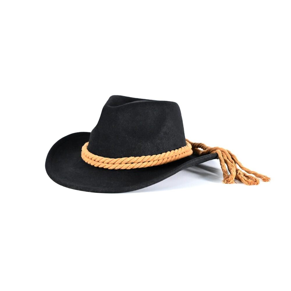 6522 Western Black Felt Cowboy Hat with Twine & Classic Wide Brim Suede